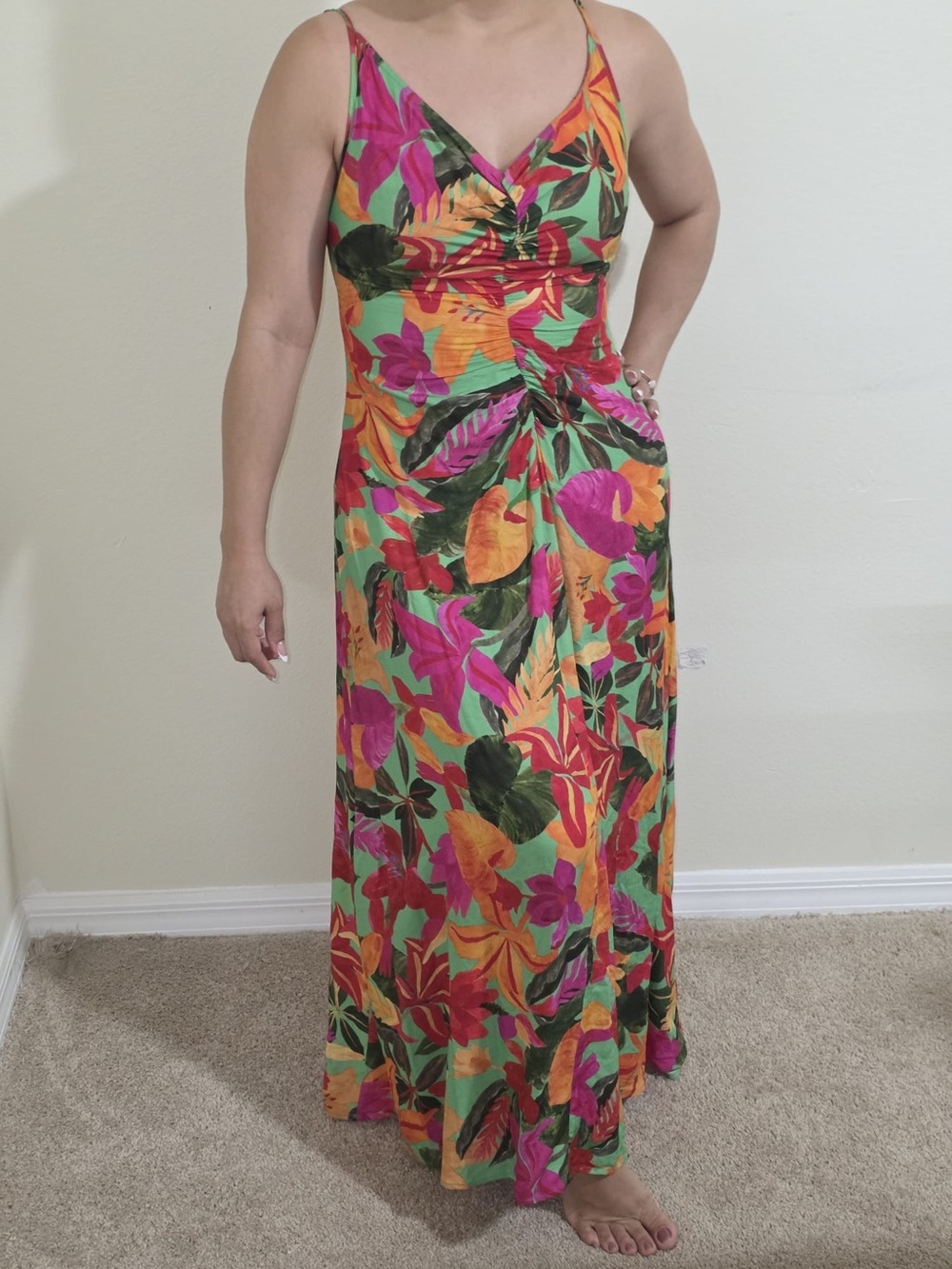 FARM Rio Tropical Floral Maxi Dress in Green, Pink & Orange